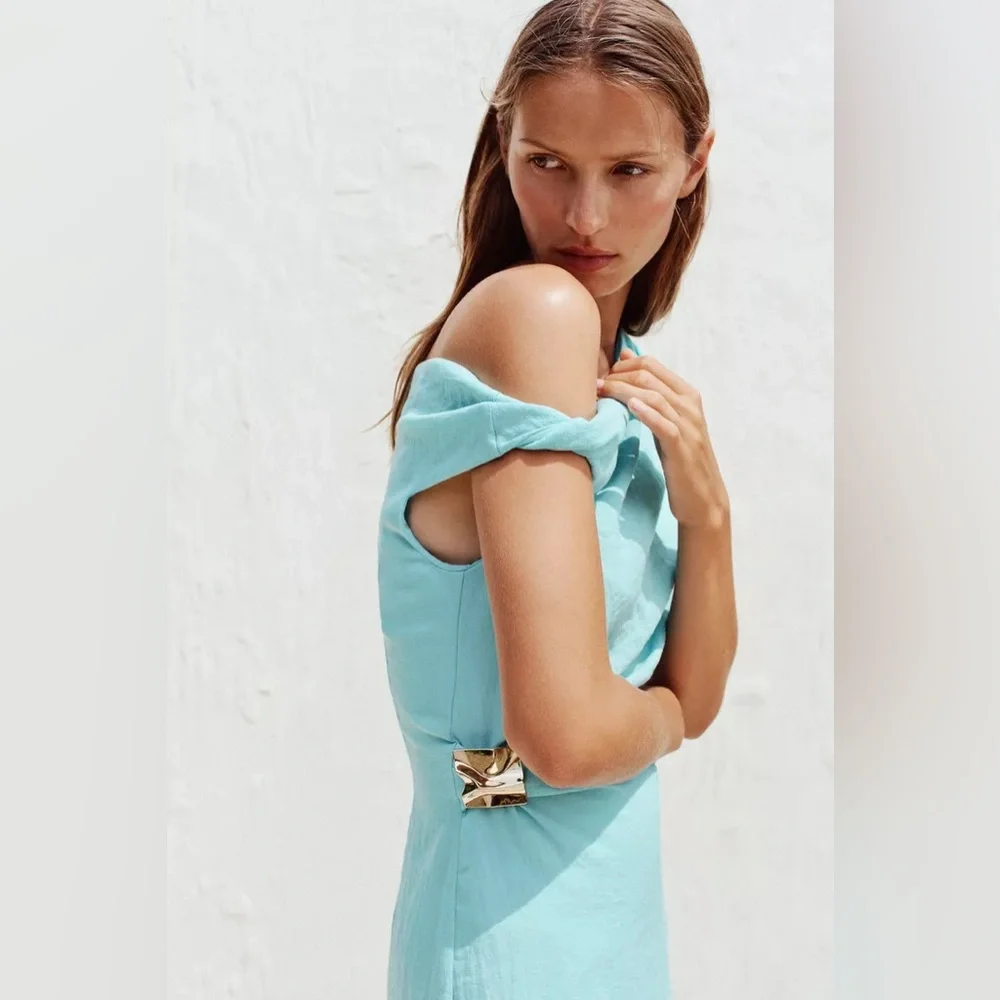 NWT ZARA ASYMMETRIC MIDI DRESS WITH APPLIQUÉ - Picture 5 of 9